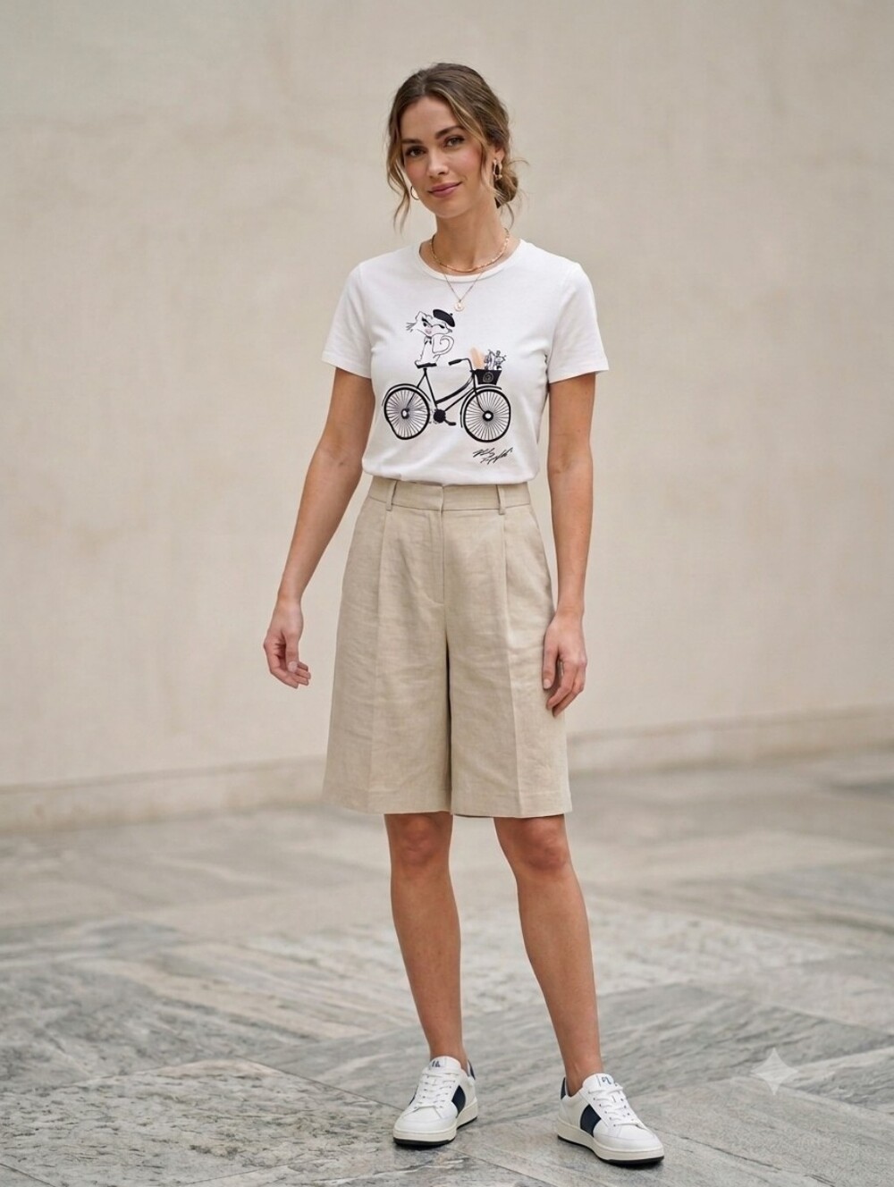Karl Lagerfeld ✨️ Women's White Cotton Cat & Bicycle Graphic T-Shirt Size XS